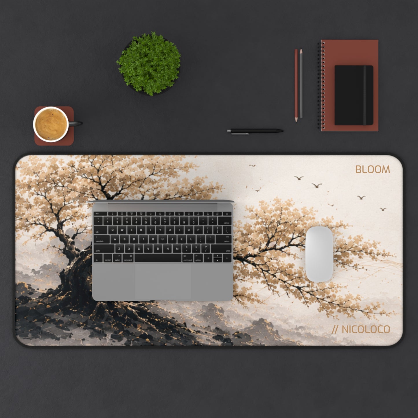 NICOLOCO (BLOOM) Desk Mat | Asian Ink Landscape Mouse Pad