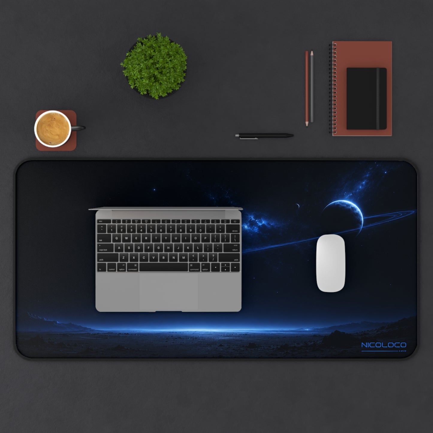 NICOLOCO Galaxy Horizon Desk Mat — Blue Space Landscape Mousepad