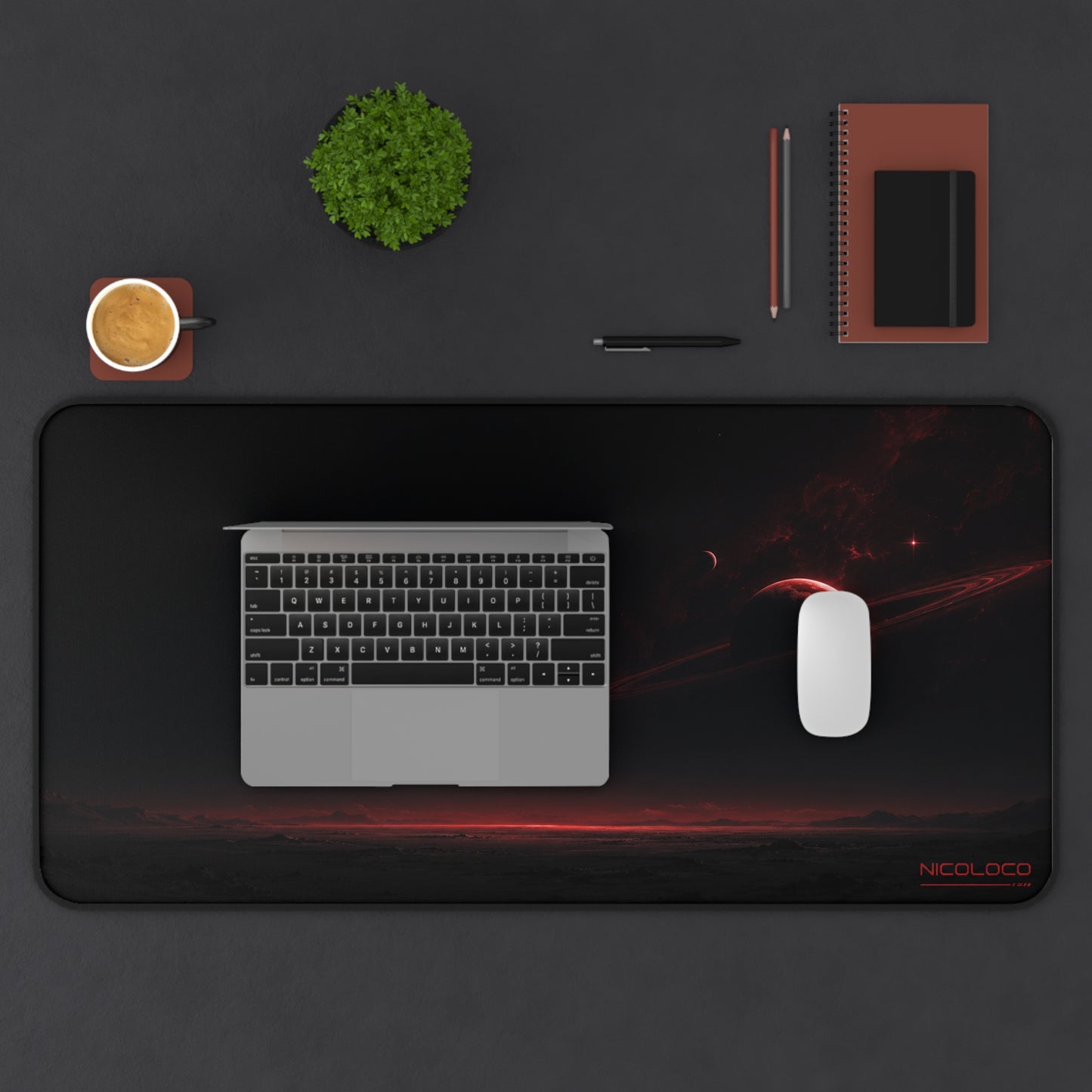 NICOLOCO Red Nebula Planet Desk Mat — Cosmic Gaming Mousepad for Space Fans